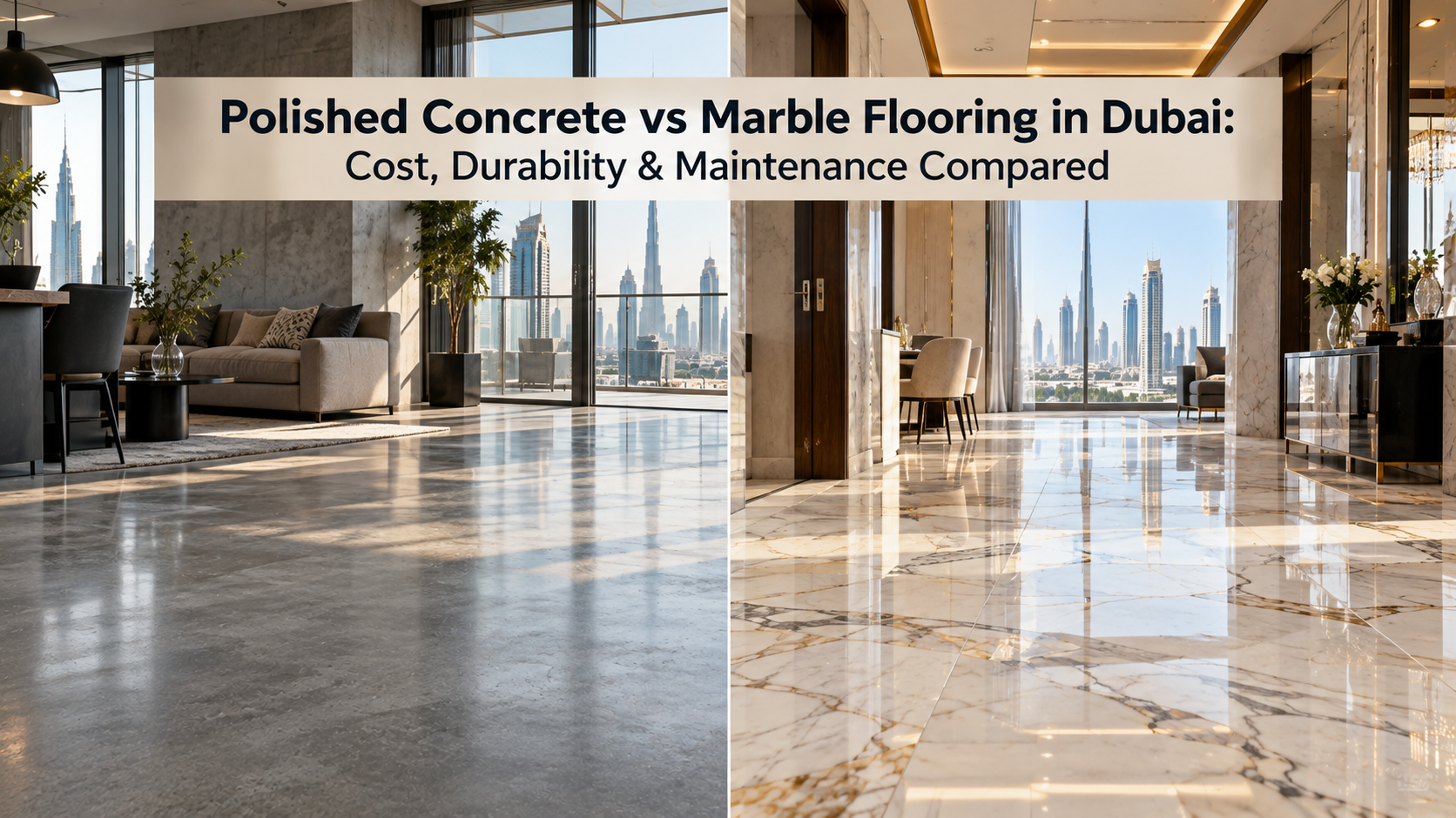 Polished Concrete vs Marble Flooring in Dubai: Cost, Durability & Maintenance Compared